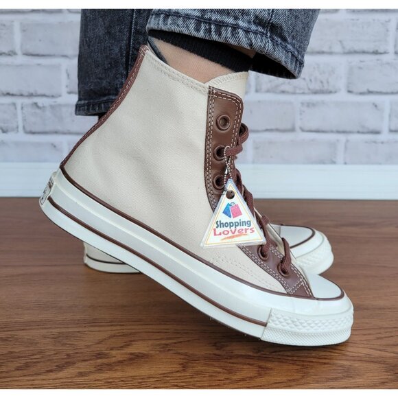 ⭐Converse Chuck 70 High Leather Overlays 7.5 Womens Shoes Sneakers Beige A09450C - Picture 2 of 11